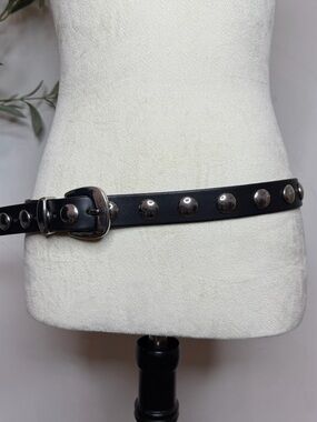 Madewell Black Studded Leather Belt with Silver Hardware